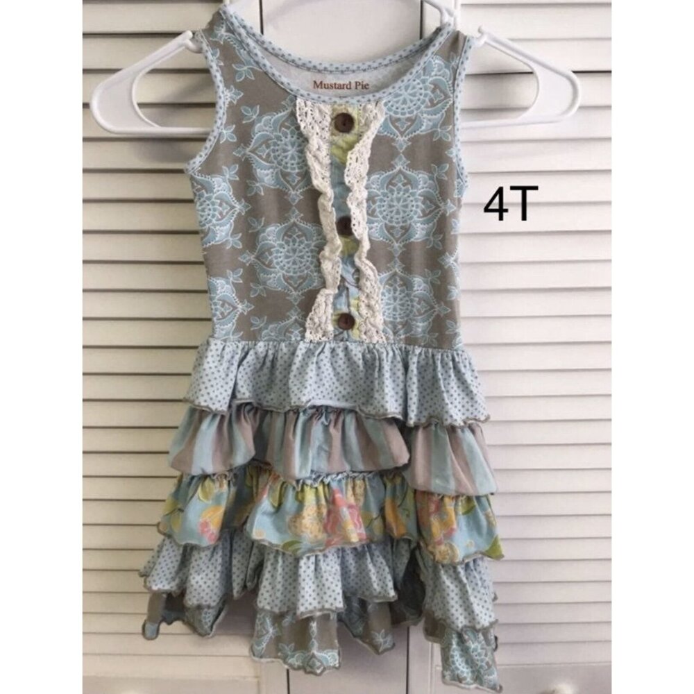mustard pie Size 4T Tiered Ruffled Skirt dress blue